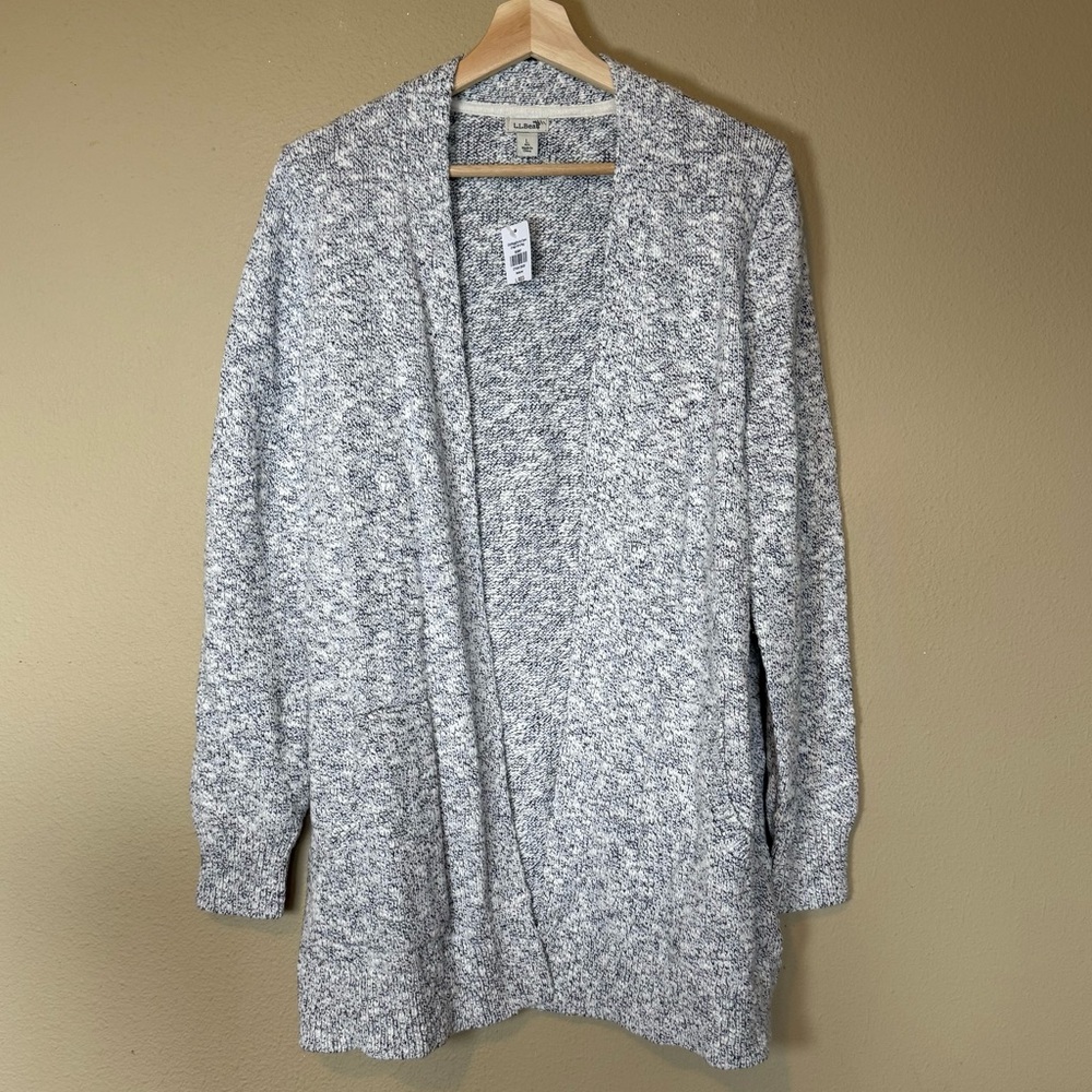 L.L. Bean Women's Marled Gray Open Front Cardigan Sweater NWT Large - Picture 2 of 7